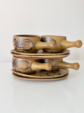 Pinecroft Pottery Soup & Sandwich Sets Canadian Rustic Cabin Stoneware Pottery
